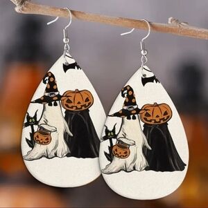 Halloween Faux Leather Women's Hanging Lightweight Teardrop Earrings.